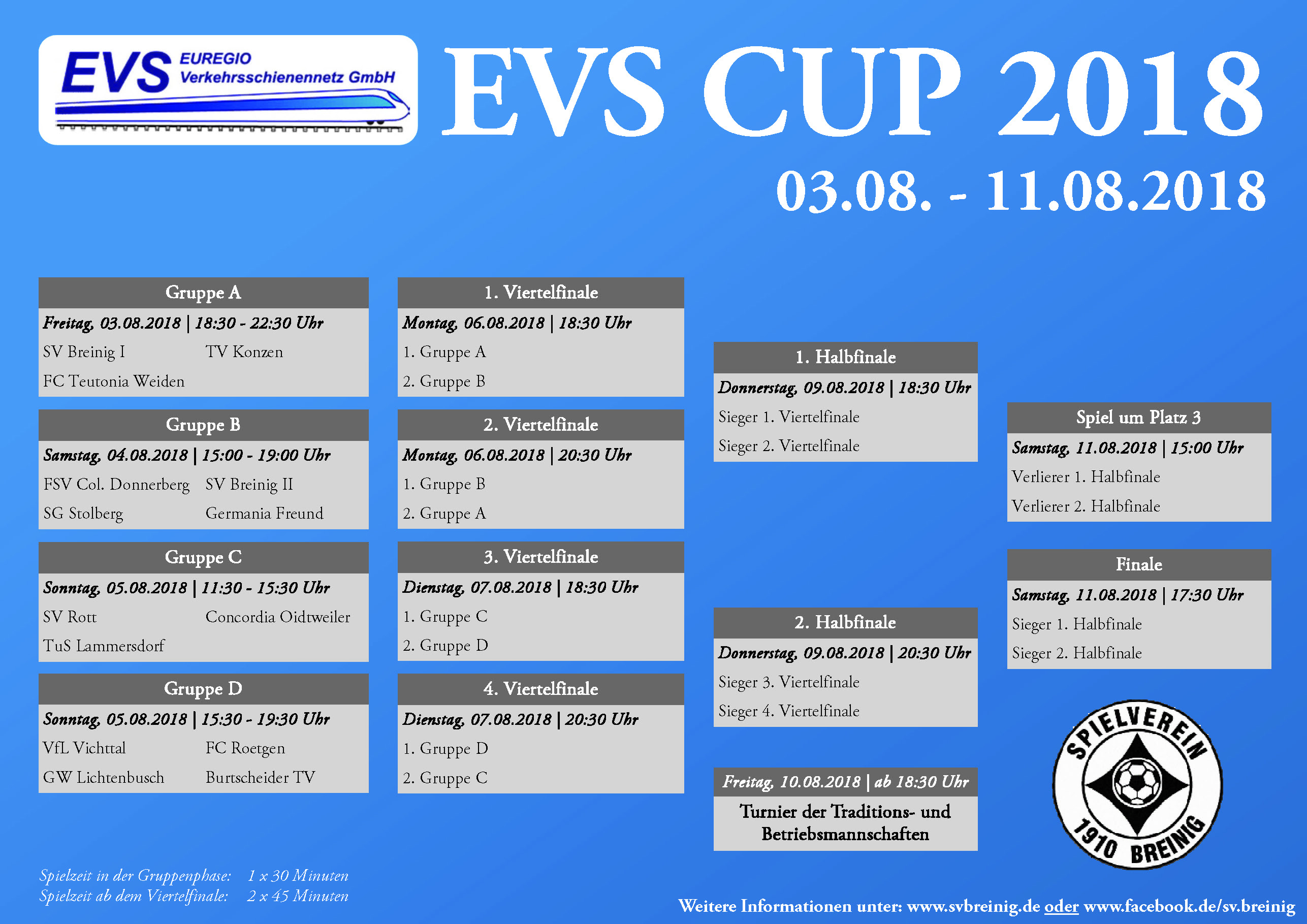 Spielplan EVS CUP 2018